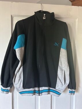 Puma Black, Gray and Teal Colorblock Full-Zip Track Jacket